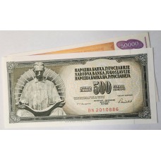 YUGOSLAVIA 1986-1994 . FIVE HUNDRED 500 and FIFTY THOUSAND 50,000 DINARA BANKNOTES